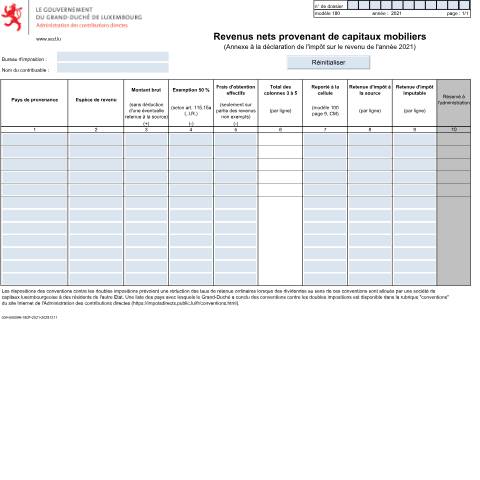 Aperçu du document Annexe: "Revenus nets provenant de capitaux mobiliers" — Annexes, Luxembourg (CERFA n°180)