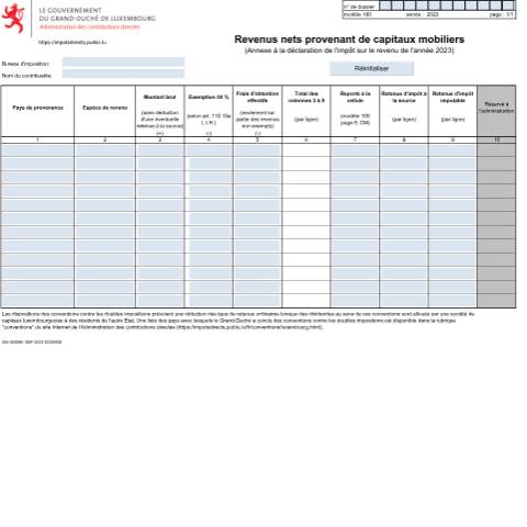 Aperçu du document Annexe: "Revenus nets provenant de capitaux mobiliers" — Annexes, Luxembourg (CERFA n°180)