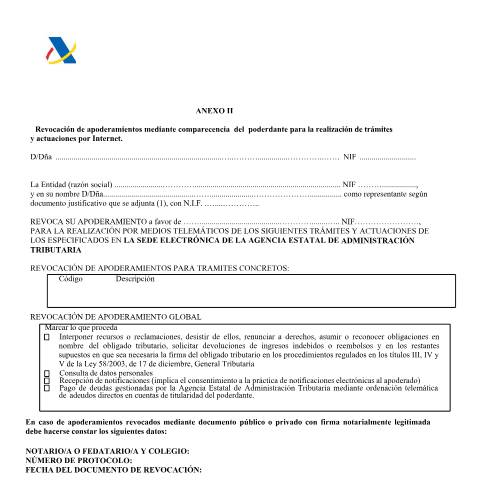 Vista previa del documento Revocación de apoderamientos mediante comparecencia del poderdante para la realización de trámites y actuaciones por Internet. — AEAT — Modelos de representación / autorización, España