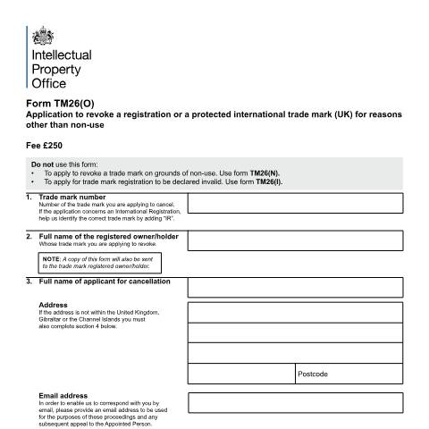 Document preview: Application to revoke a trade mark for reasons other than non-use — Intellectual Property Office, United Kingdom