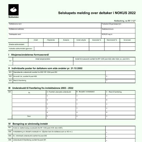 Document preview: Company’s statement of partners in NOKUS (DISCONTINUED) — Skatteetaten / ., Norge (CERFA n°RF-1234)