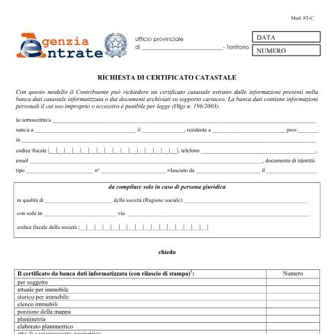 Anteprima documento Richiesta Certificato catastale — Fabbricati e Terreni, Italia
