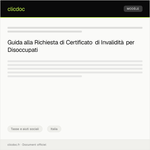 Anteprima documento Richiesta di certificato di invalidità per disoccupati — Tasse e aiuti sociali, Italia