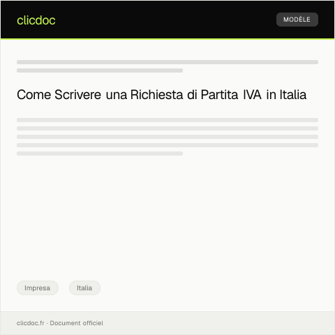 Anteprima documento Richiesta di Partita IVA — Impresa, Italia