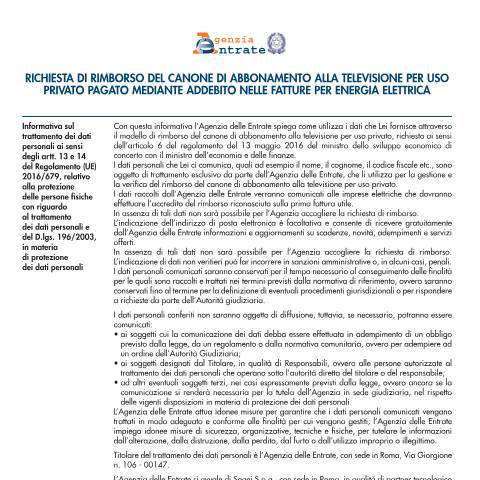 Anteprima documento Canone Tv richiesta di rimborso — Rimborsi, Italia