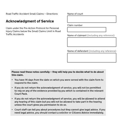 Document preview: Road Traffic Accident Small Claims – Directions — HM Courts & Tribunals Service, United Kingdom