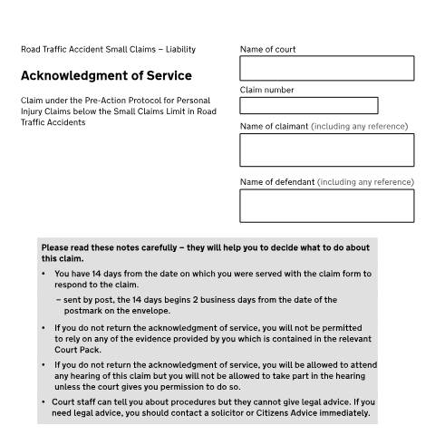 Document preview: Road Traffic Accident Small Claims – Liability — HM Courts & Tribunals Service, United Kingdom