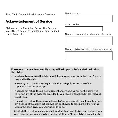 Document preview: Road Traffic Accident Small Claims – Quantum — HM Courts & Tribunals Service, United Kingdom