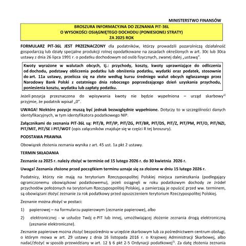 Document preview: Zeznanie o wysokości osiągniętego dochodu (poniesionej straty) w roku podatkowym — PIT, Polska (CERFA n°PIT-36L)