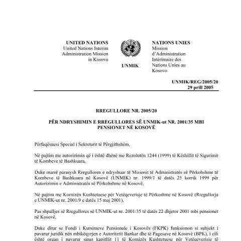 Document preview: Rregullore_A2005_20 — Rregulloret, Kosovë
