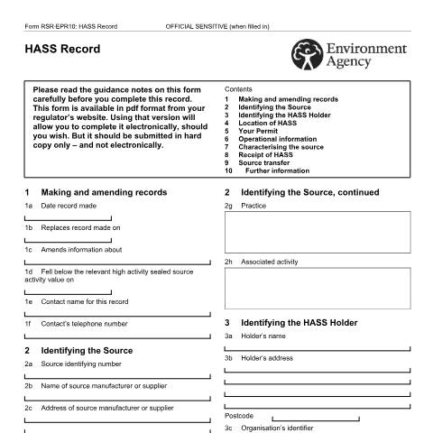 Document preview: RSR-EPR10: HASS record — Environment Agency, United Kingdom