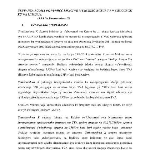 Document preview: ruling relating to bralirwa distributors — CG directive / ruling, Rwanda (CERFA n°ruling_relating_to_bralirwa_distributors)