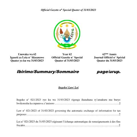 Document preview: AEOI LAW — Law, Rwanda (CERFA n°AEOI_LAW)