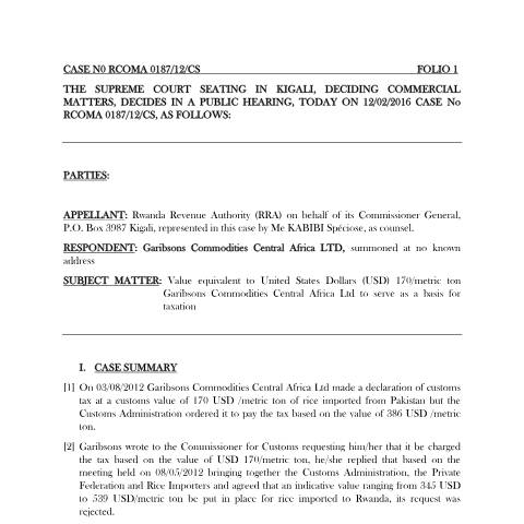 Document preview: case n0 rcoma 0187 garibsons commodities central africa ltd — Document, Rwanda (CERFA n°case_n0_rcoma_0187__garibsons_commodities_central_africa_ltd)