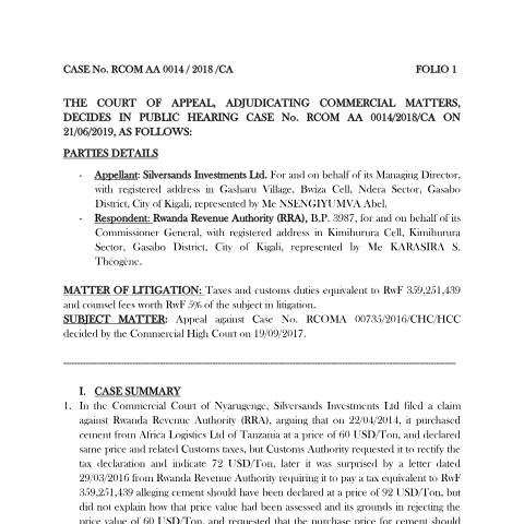 Document preview: rcom aa 0014 2018 coa — Document, Rwanda (CERFA n°rcom_aa_0014_2018_coa)