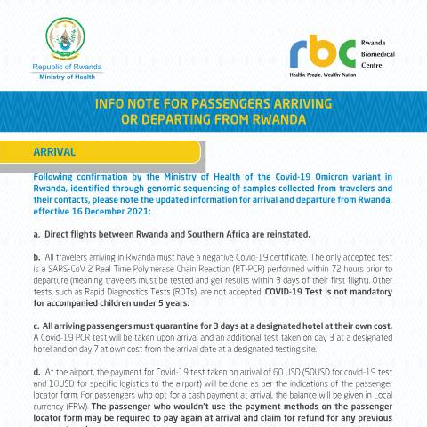 Document preview: info note for passengers arriving in rwanda updates december 16 2021 — Document, Rwanda (CERFA n°info_note_for_passengers_arriving_in_rwanda_updates_december_16_2021)
