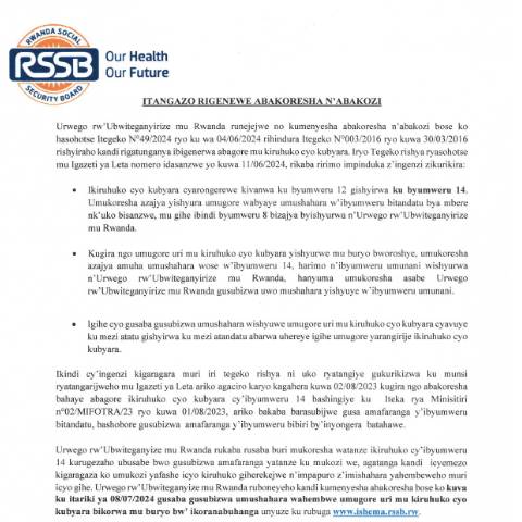 Document preview: Itangazo Ikiruhuko cyo kubyara cyongerewe merged — Document, Rwanda (CERFA n°Itangazo_Ikiruhuko_cyo_kubyara_cyongerewe_merged_e3966b530f)