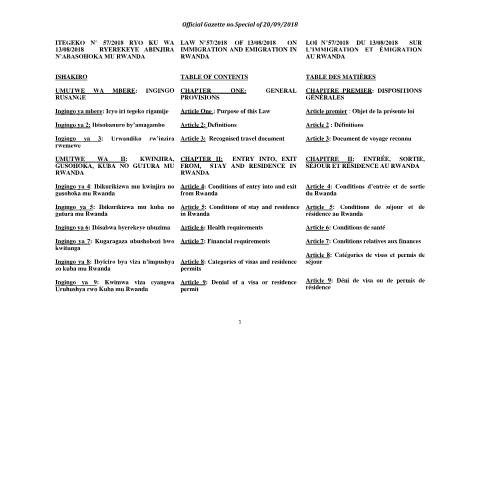 Document preview: law immigration and emigration — Law, Rwanda (CERFA n°law_immigration_and_emigration)