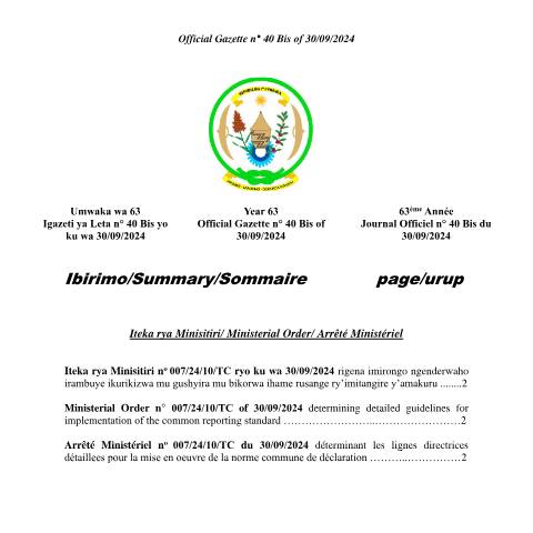 Document preview: Ministerial Order on Common Reporting Standard Sept 2024 — Ministerial / Presidential order, Rwanda (CERFA n°Ministerial_Order_on_Common_Reporting_Standard_Sept_2024)