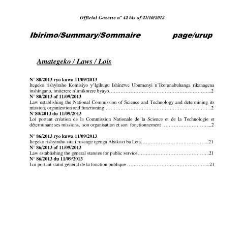 Document preview: itegeko rishyiraho sitati rusange igenga abakozi ba leta lxpezg — Law, Rwanda (CERFA n°itegeko_rishyiraho_sitati_rusange_igenga_abakozi_ba_leta_lxpezg_885914124d)