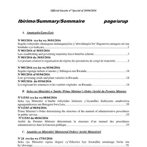 Document preview: maternity leave law ter7px — Law, Rwanda (CERFA n°maternity_leave_law_ter7px_295293008d)