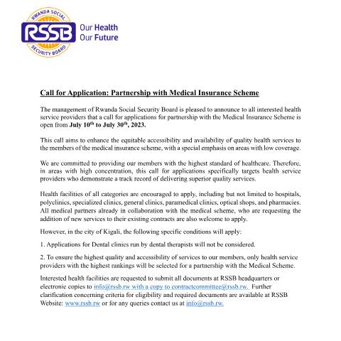 Document preview: Call for application partnership with medical insurance scheme — Document, Rwanda (CERFA n°Call_for_application_partnership_with_medical_insurance_scheme_6a96f191c7)