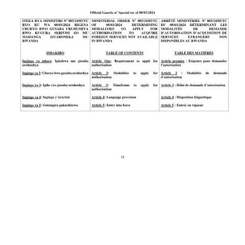 Document preview: Ministerial Order about Foreign services — Ministerial / Presidential order, Rwanda (CERFA n°Ministerial_Order_about_Foreign_services)