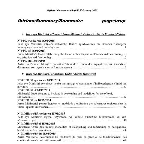 Document preview: ministerial order on health and safety at work official gazette no 05 of 02 02 2015 copy mgq8a8 — Ministerial / Presidential order, Rwanda (CERFA n°ministerial_order_on_health_and_safety_at_work_official_gazette_no_05_of_02_02_2015_copy_mgq8a8_2207a8e00f)
