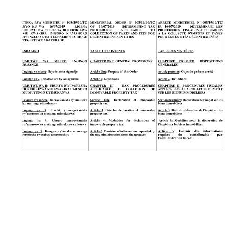 Document preview: ministerial order determining tax procedures applicable to collection — Ministerial / Presidential order, Rwanda (CERFA n°ministerial_order_determining_tax_procedures_applicable_to_collection)