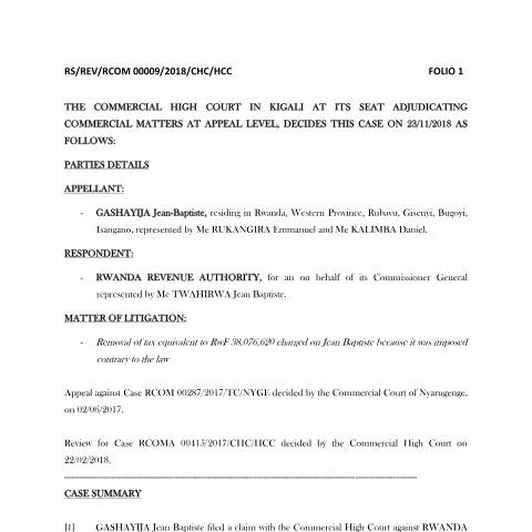 Document preview: rs rev rcom 00009 2018 chc hcc gashayija — Document, Rwanda (CERFA n°rs_rev_rcom_00009__2018__chc__hcc___gashayija)