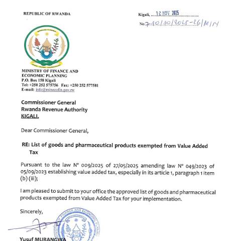 Document preview: List of approved Pharmaceutical Products exempted from VAT Nov 2025 — Document, Rwanda (CERFA n°List_of_approved_Pharmaceutical_Products_exempted_from_VAT_Nov_2025)