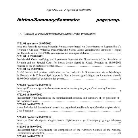 Document preview: presidential order — Ministerial / Presidential order, Rwanda (CERFA n°presidential_order)