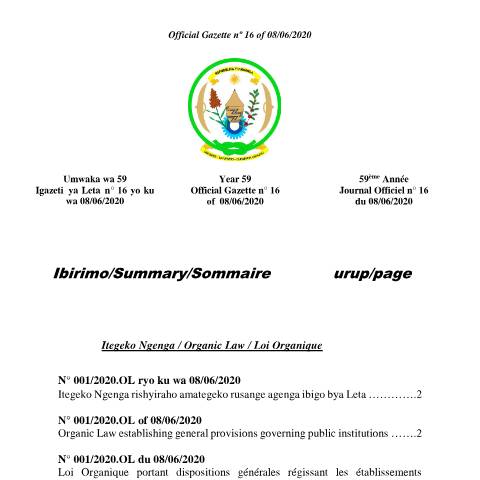Document preview: 16 OG n 16 of 08 06 2020 Ibigo bya Leta fpyqhl — Official gazette, Rwanda (CERFA n°16_OG_n_16_of_08_06_2020_Ibigo_bya_Leta_fpyqhl_f47a3e98b4)
