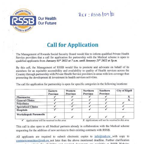Document preview: CALL FOR APPLICATION JAN 2022 — Document, Rwanda (CERFA n°CALL_FOR_APPLICATION_JAN_2022)
