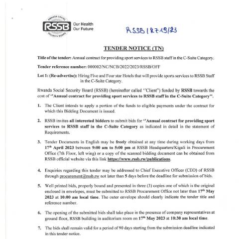 Document preview: TENDER NOTICE — Document, Rwanda (CERFA n°TENDER_NOTICE_8e591f852f)