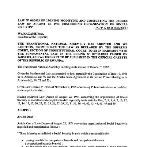 Document preview: law of 2003 modifying the decree of 1974 1 0 — Law, Rwanda (CERFA n°law_of_2003_modifying_the_decree_of_1974_1_0_819b31956f)