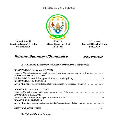Document preview: publication transfer pricing. 2020 — Document, Rwanda (CERFA n°publication_transfer_pricing._2020)