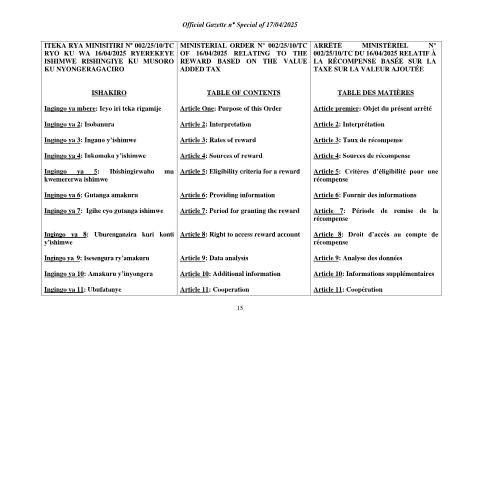 Document preview: Iteka rya Minisitiri rigena ishimwe rya TVA Updated 2025 — Ministerial / Presidential order, Rwanda (CERFA n°Iteka_rya_Minisitiri_rigena_ishimwe_rya_TVA_Updated_2025)