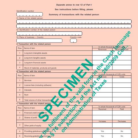 Document preview: Samostatná příloha k položce 12 I. oddílu tiskopisu č. 25 5404 - Přiznání k dani z příjmů právnických osob - anglická verze — Daň z příjmů právnických osob — Vyměřovací řízení, Česko (CERFA n°25 5404/Ea)