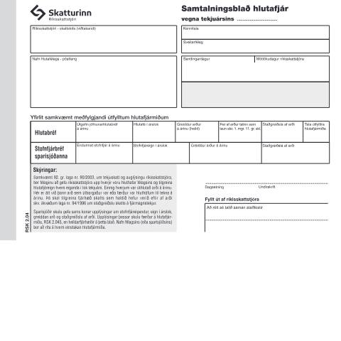 Document preview: Samtalningsblað hlutafjár. — Einstaklingar, Ísland (CERFA n°RSK 2.04)