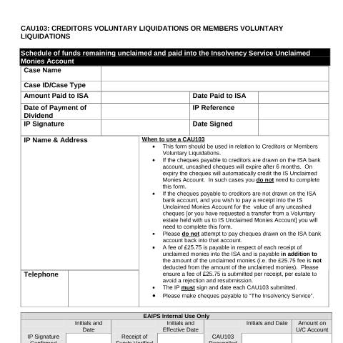 Document preview: Insolvency practitioners: creditors and members voluntary liquidation - Schedule of funds — The Insolvency Service, United Kingdom