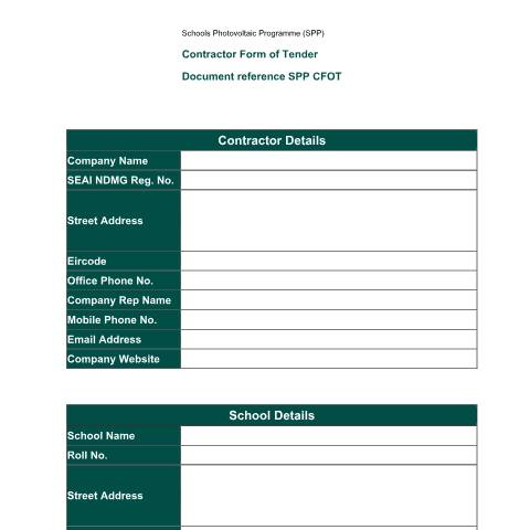 Document preview: Schools Photovoltaic Programme — spp cfot contractor form of tender — Department of Education, Ireland