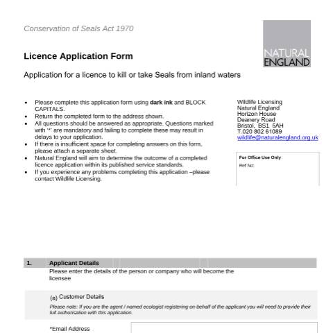 Document preview: Seals: licence to kill or take them in rivers (A17 and LR17) — Natural England, United Kingdom