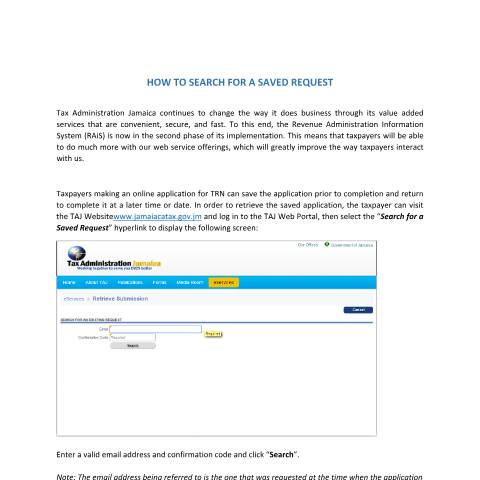 Document preview: Search for a Saved Request — Document, Jamaica (CERFA n°eServices+-+Search+for+a+Saved+Request)