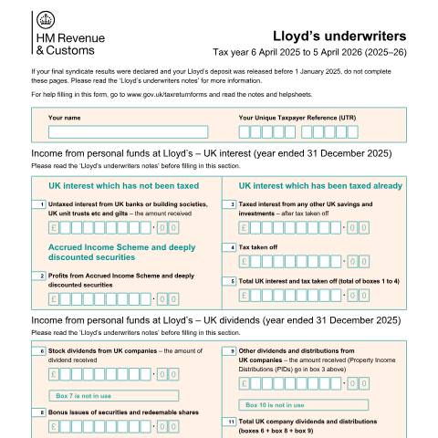 Document preview: Self Assessment: Lloyd's underwriters (SA103L) — HM Revenue & Customs, United Kingdom