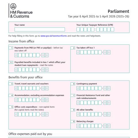 Document preview: Self Assessment: Parliament (SA102MP) — HM Revenue & Customs, United Kingdom