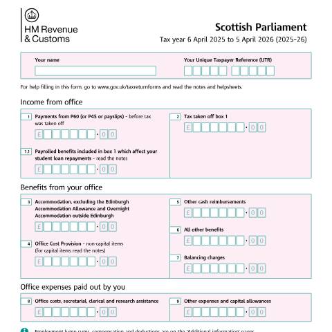 Document preview: Self Assessment: Scottish Parliament (SA102MSP) — HM Revenue & Customs, United Kingdom