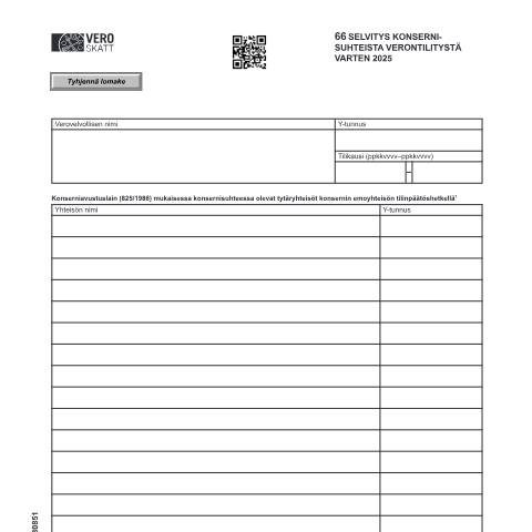 Document preview: 66 Selvitys konsernisuhteista verontilitystä varten (3085) — 66 Selvitys konsernisuhteista verontilitystä varten (3085), Suomi (CERFA n°Vero 3085)