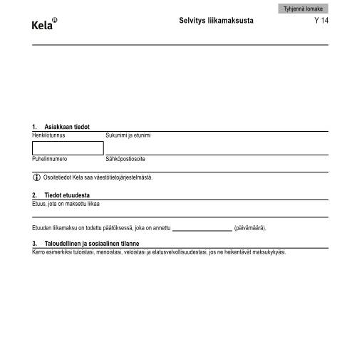 Document preview: Selvitys liikamaksusta — Muut lomakkeet, Suomi (CERFA n°Kela Y 14)