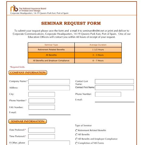 Document preview: seminar form print 18 — Form, Trinidad & Tobago (CERFA n°seminar form print 18)